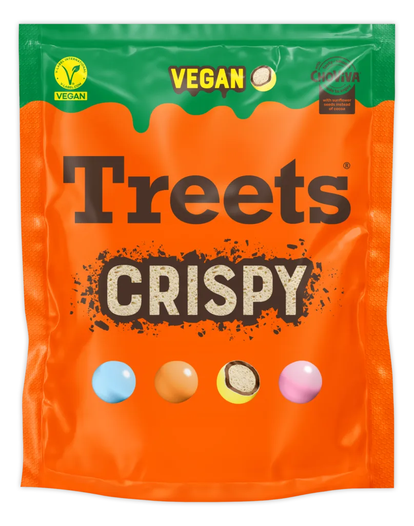 Treets Crispy Verpackung, vegan mit ChoViva und V-Label-Siegel